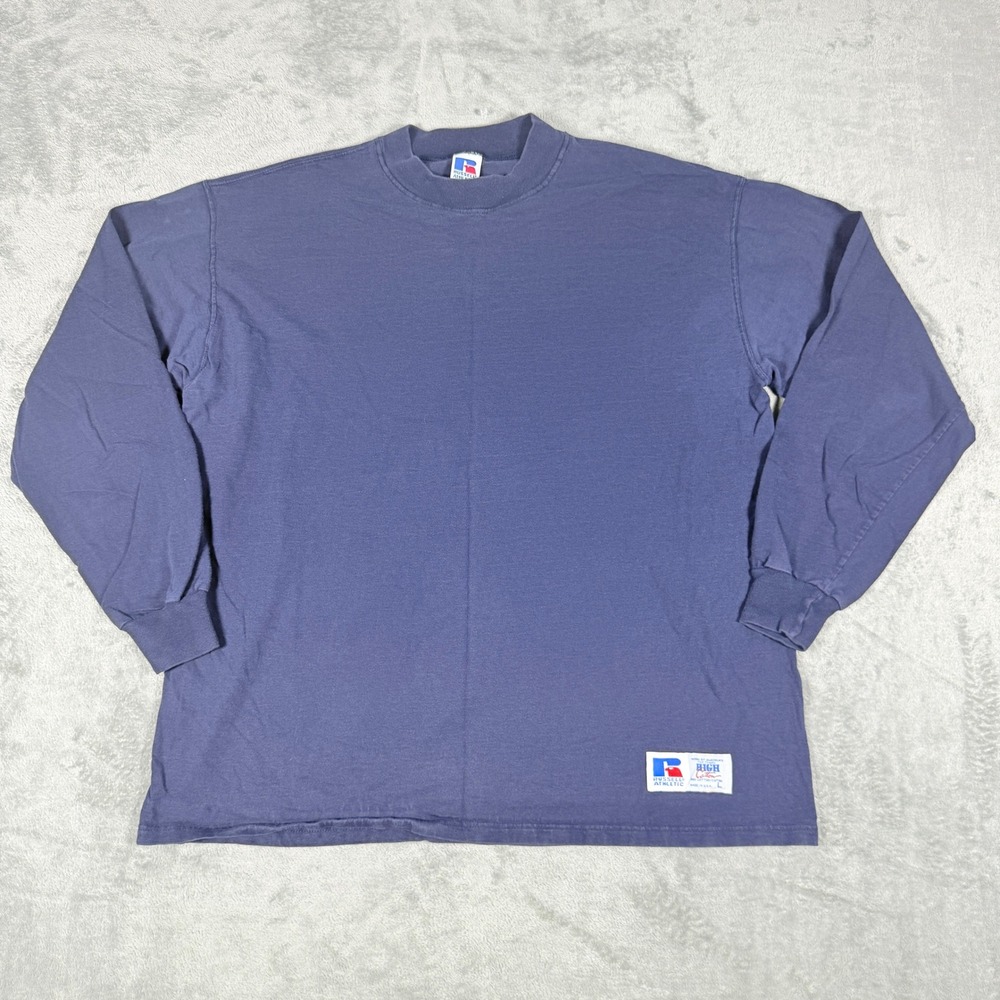 Russell Athletic Mens L Long Sleeve T-Shirt High Cotton Navy Blue Made in USA